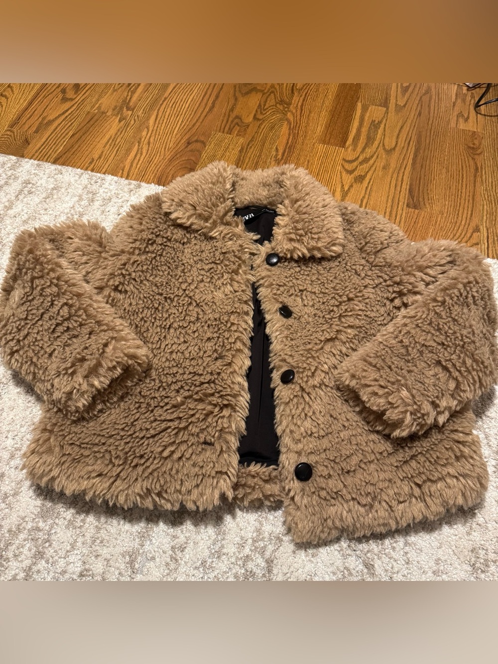 Zara Women’s Teddy Faux-Shearling Puffer Jacket - Camel